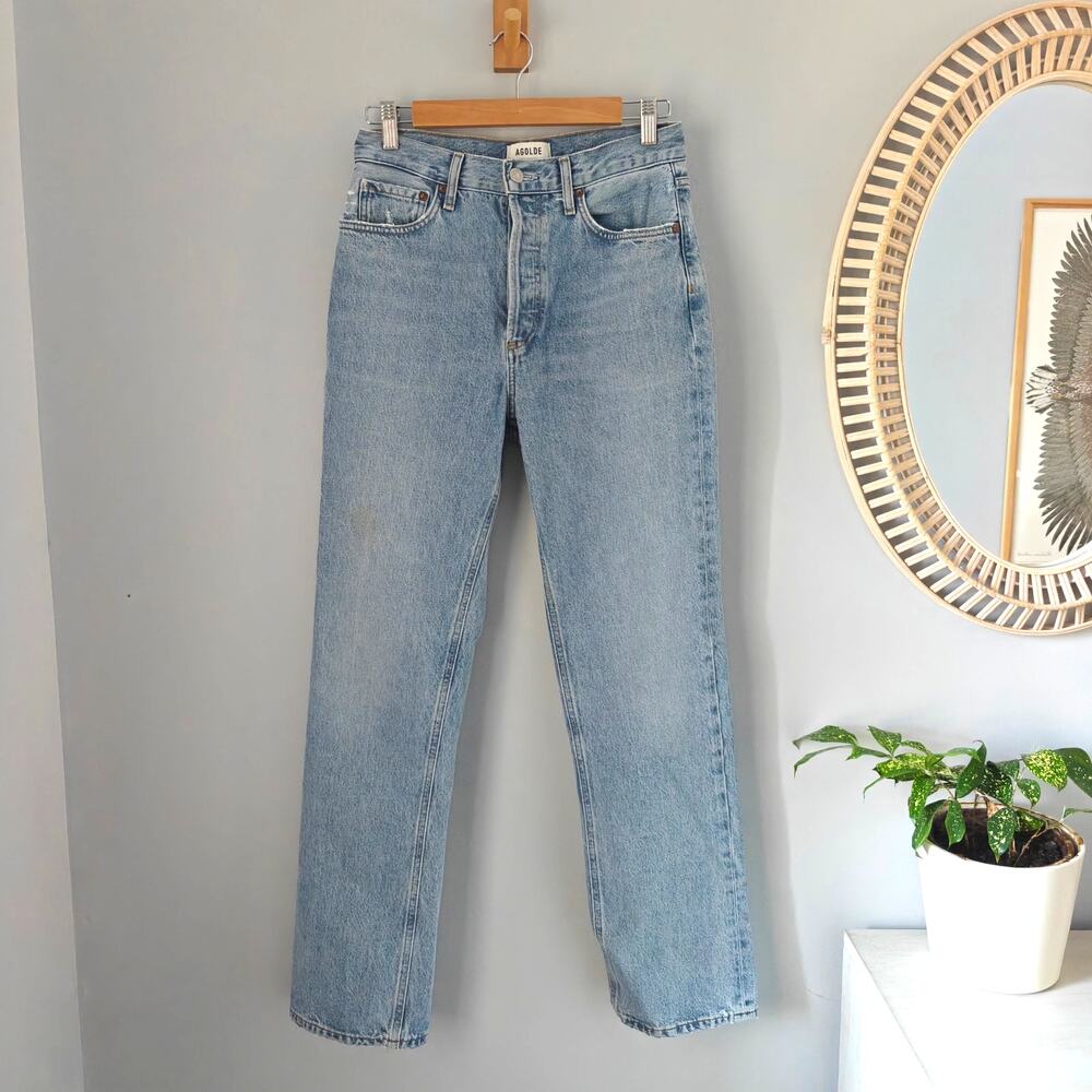 AGOLDE Lana Straight Jeans Riptide Light Wash Rigid Denim Size 25